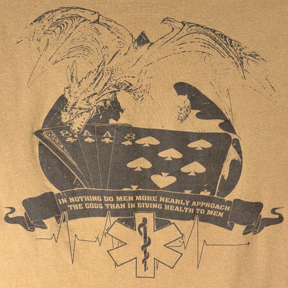 Grunt Style Mens Ace Skull Dragon Medical‎ T Shirt Khaki Size Medium - Picture 5 of 7